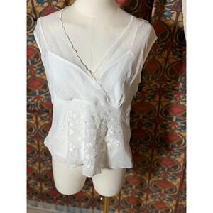 Nine West Company White Sheer Swiss Dot Embroidered Peplum Blouse Top Size 12